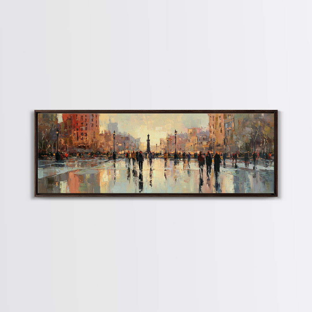 Moody City Scene Reflected Canvas Print, Art, Wall Art Prints, Living Room Decor, Watercolor Art, Ai Art, Textured Wall Art, ART-3x1-26