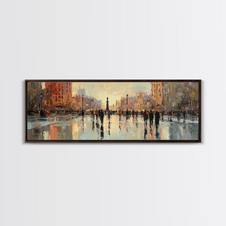 Moody City Scene Reflected Canvas Print, Art, Wall Art Prints, Living Room Decor, Watercolor Art, Ai Art, Textured Wall Art, ART-3x1-26