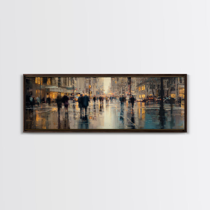 Moody City Scene Reflected Canvas Print, Art, Wall Art Prints, Living Room Decor, Watercolor Art, Ai Art, Textured Wall Art, ART-3x1-50