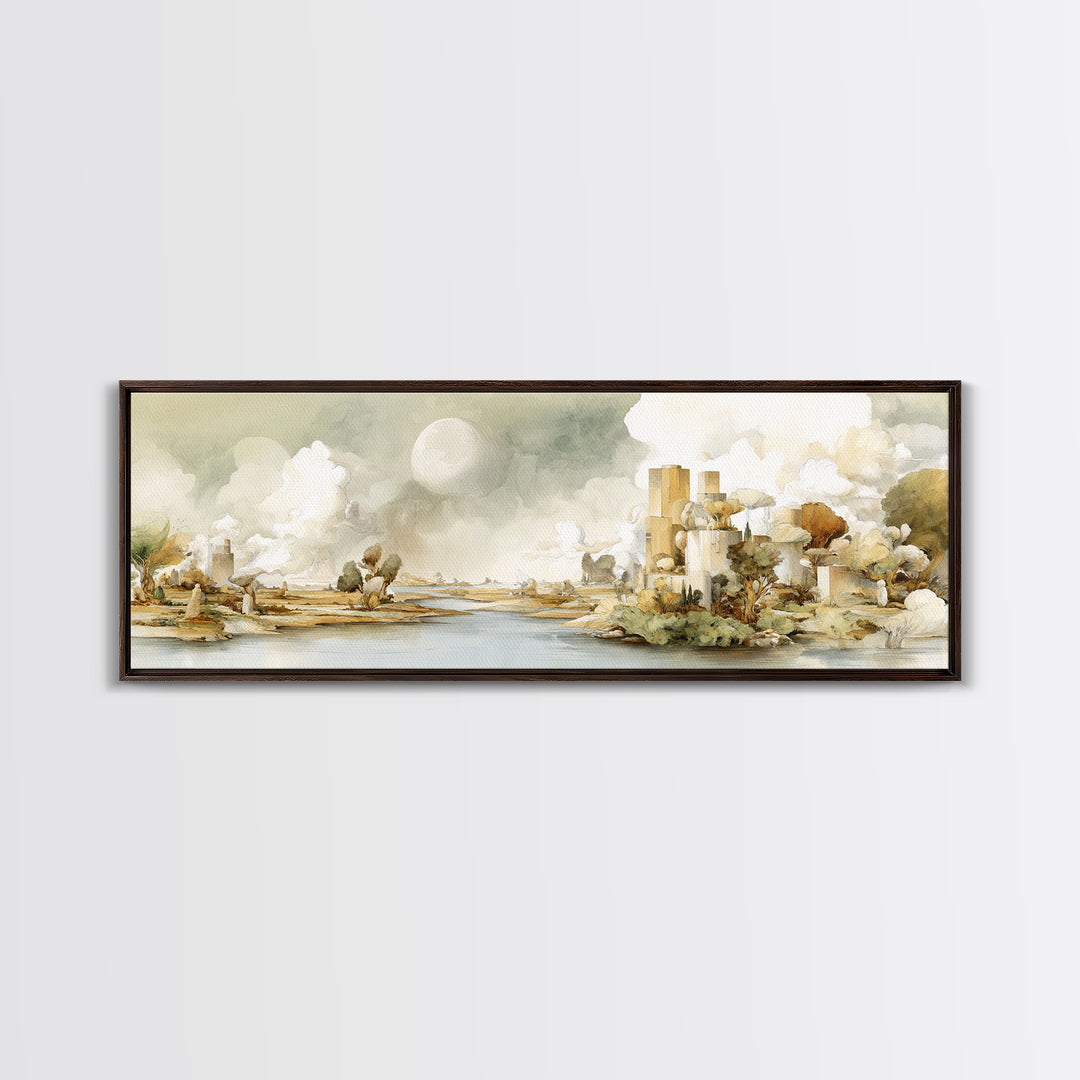 Surreal Dream Landscape Framed Canvas Print, Art, Wall Art, Living Room Decor, Oil Painting, Original Art, Art Nouveau, ART-3x1-51