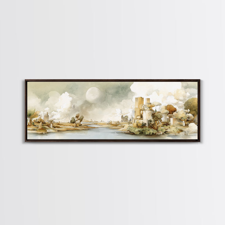 Surreal Dream Landscape Framed Canvas Print, Art, Wall Art, Living Room Decor, Oil Painting, Original Art, Art Nouveau, ART-3x1-51