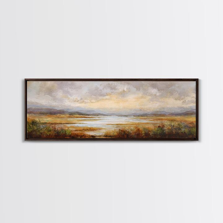 Quiet Mountain Scene Framed Canvas Print, Art, Framed Wall Art, Living Room Decor, Fine Art, Resin Art, Boho Wall Art, ART-3x1-57