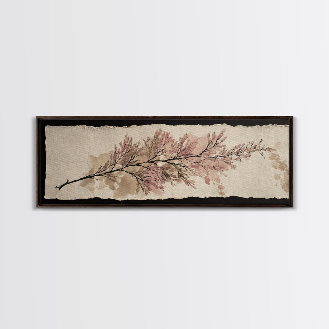 Minimal Botanical Ink Drawing on Handmade Paper Framed Canvas Print, Art, Canvas Art, Living Room Decor, Fine Art, ART-3x1-69