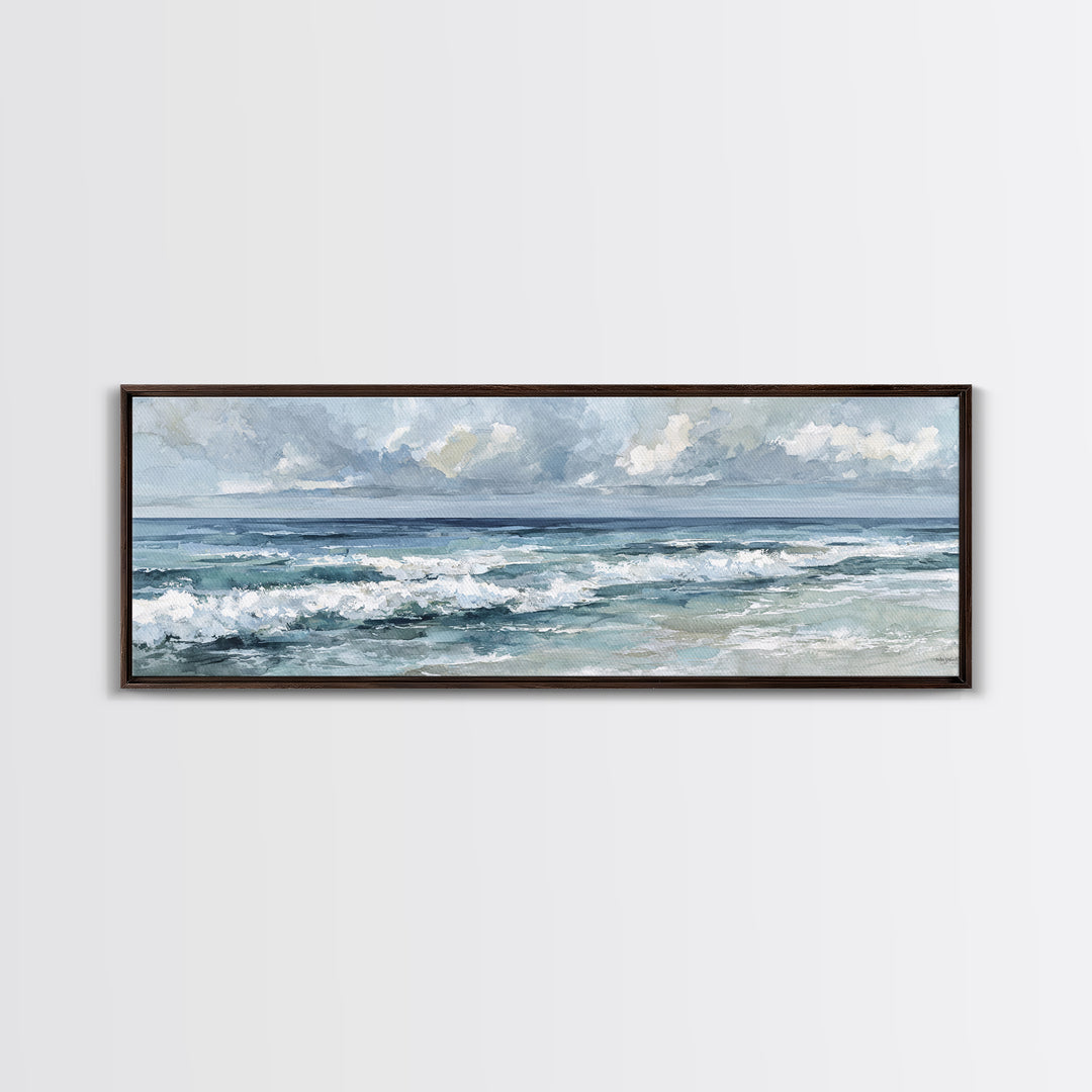Dramatic Seascape with Foam and Storm Clouds Canvas Print, Art, Textured Painting, Living Room Decor, Oil Painting, ART-3x1-88