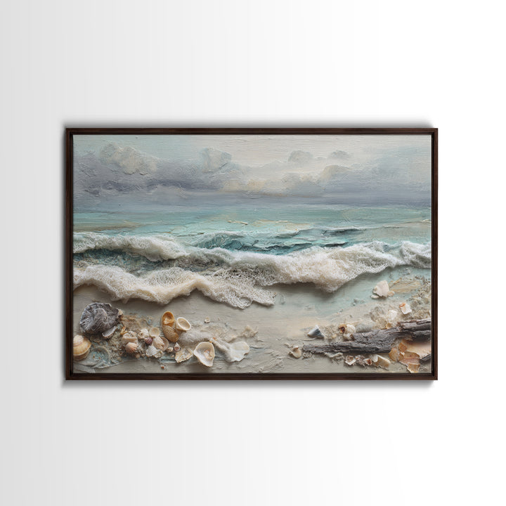 Dramatic Seascape with Foam and Storm Clouds Framed Canvas Print, Art, Printable Art, Living Room Decor, Oil Painting, ART-3x2-100