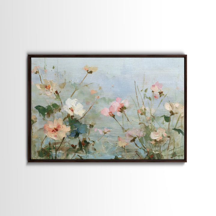 Painterly Meadow with Loose Impressionist Flowers Framed Canvas Print, Art, Art Deco, Living Room Decor, Fine Art, ART-3x2-19