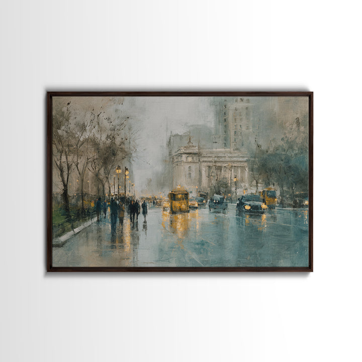 Moody City Scene Reflected Canvas Print, Art, Metal Wall Art, Living Room Decor, Fine Art, Textured Wall Art, ART-3x2-38
