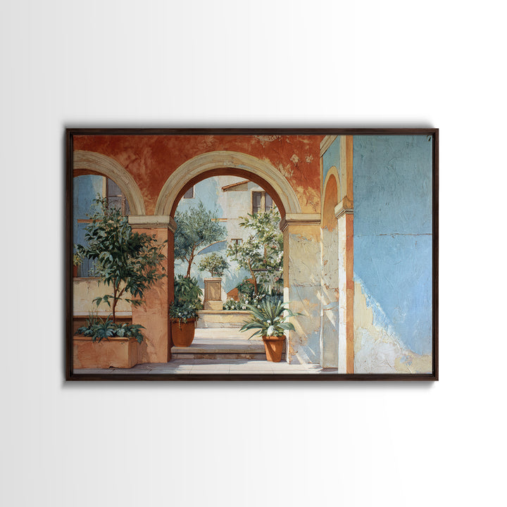 Architectural Archway in Warm Mediterranean Light Framed Canvas Print, Art, Wall Art for Mom, Living Room Decor, Oil Painting, ART-3x2-50