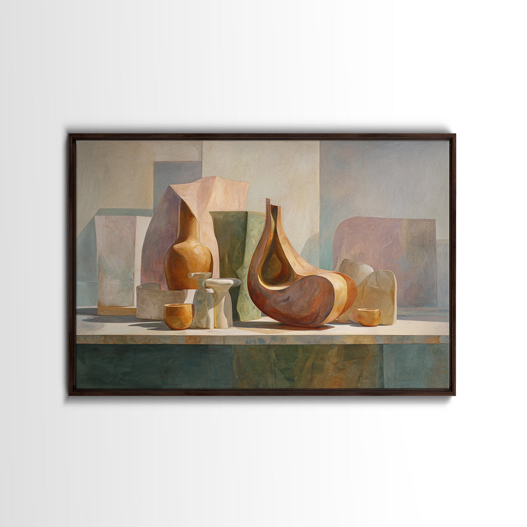 Modern Sculptural Shapes Rendered as Painted Forms Canvas Print, Art, Art Deco, Living Room Decor, Abstract Art, ART-3x2-58