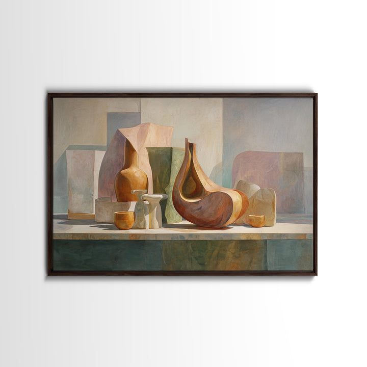 Modern Sculptural Shapes Rendered as Painted Forms Canvas Print, Art, Art Deco, Living Room Decor, Abstract Art, ART-3x2-58