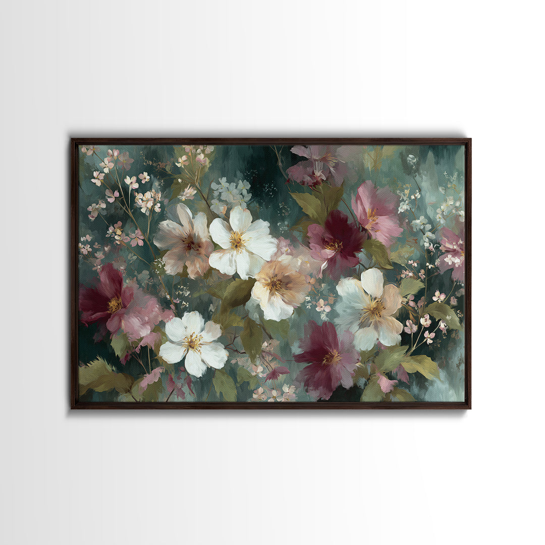 Painterly Meadow with Loose Impressionist Flowers Canvas Print, Art, Pink Wall Art, Living Room Decor, Watercolor Art, ART-3x2-67