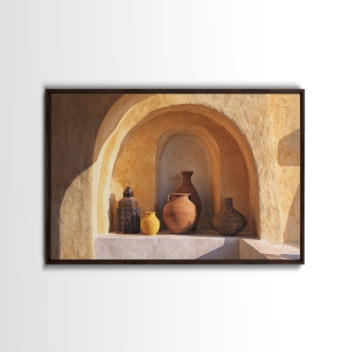 Architectural Archway in Warm Mediterranean Light Framed Canvas Print, Art, Wall Art for Mom, Living Room Decor, Oil Painting, ART-3x2-74