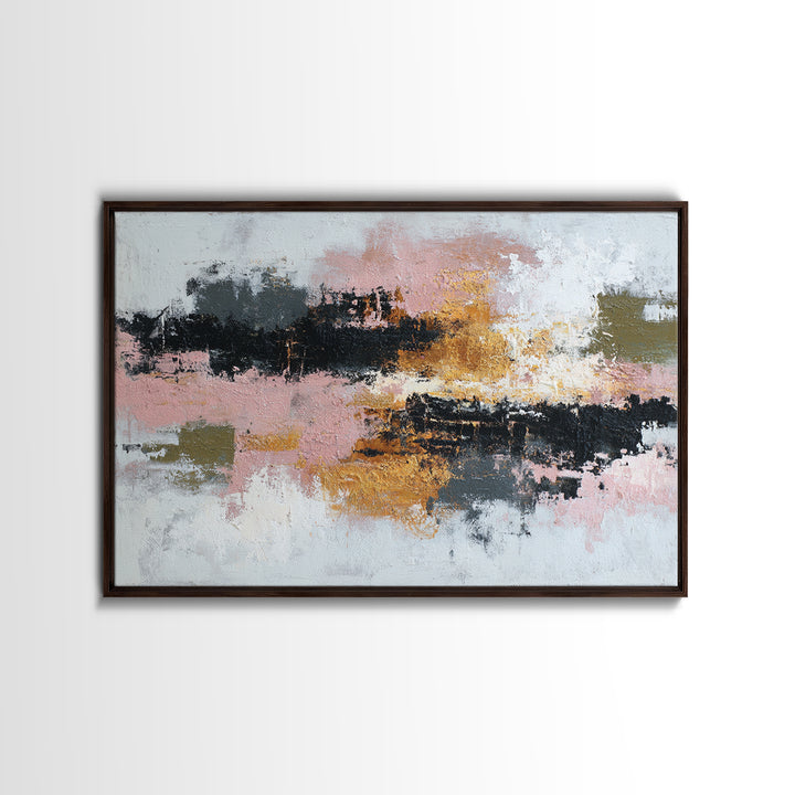 Contemporary Abstract with Layered Pigments and Energetic Framed Canvas Print, Art, Abstract Art, Living Room Decor, ART-3x2-78