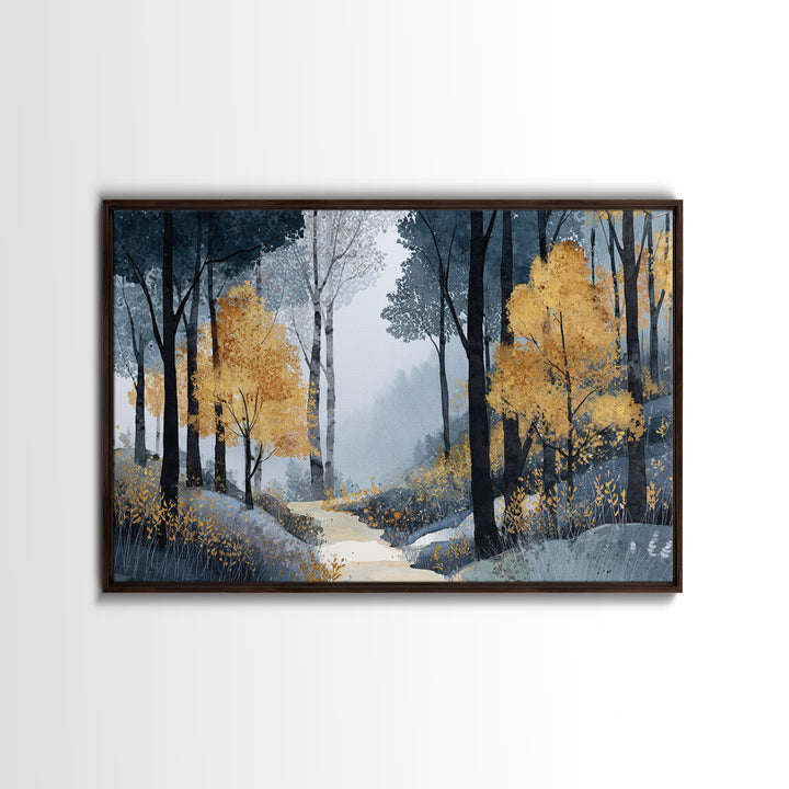 Woodland Path with Golden Autumn Atmosphere Framed Canvas Print, Art, Home Decor, Living Room Decor, Fine Art, ART-3x2-99