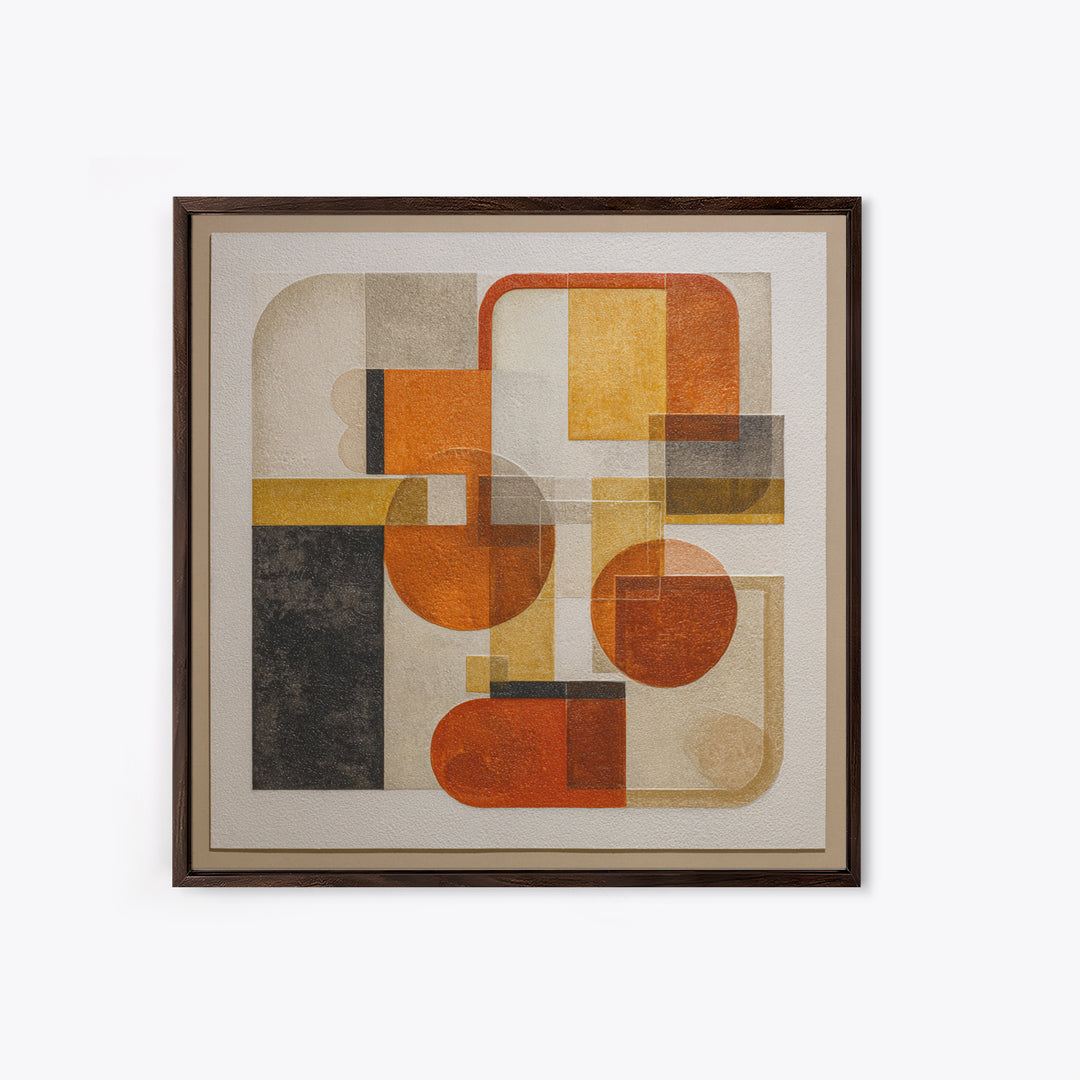 Bold Mid Century Geometric Forms Framed Canvas Print, Above Sofa Art, Botanical Wall Art, Living Room Decor, Abstract Art, ASA-1x1-100