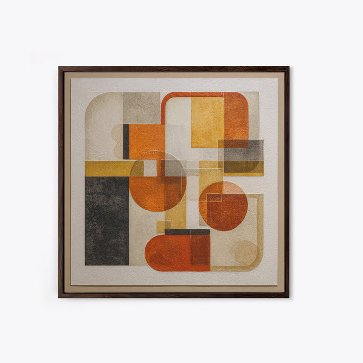 Bold Mid Century Geometric Forms Framed Canvas Print, Above Sofa Art, Botanical Wall Art, Living Room Decor, Abstract Art, ASA-1x1-100