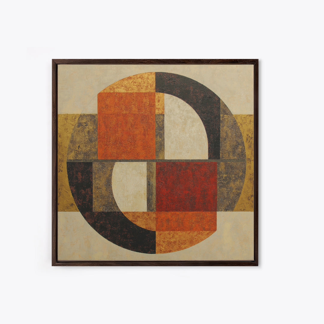 Bold Mid Century Geometric Forms Framed Canvas Print, Above Sofa Art, Textured Wall Art, Living Room Decor, Fine Art, Statement, ASA-1x1-28