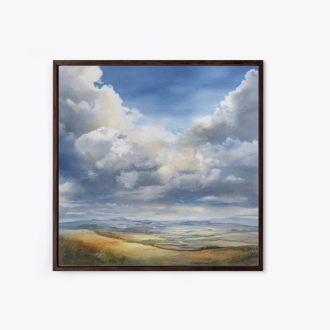 Dramatic Cloudscape over a Distant Valley Canvas Print, Above Sofa Art, Bauhaus Print, Living Room Decor, Statement, ASA-1x1-29