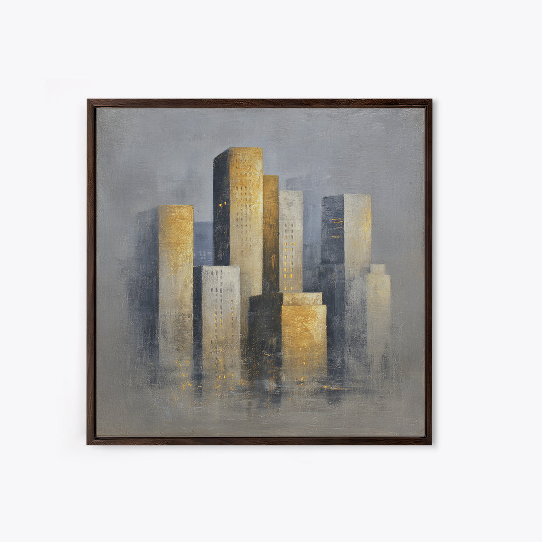 Quiet City Skyline Reduced to Elegant Shapes Canvas Print, Above Sofa Art, Bedroom Wall Art, Living Room Decor, Statement, ASA-1x1-46