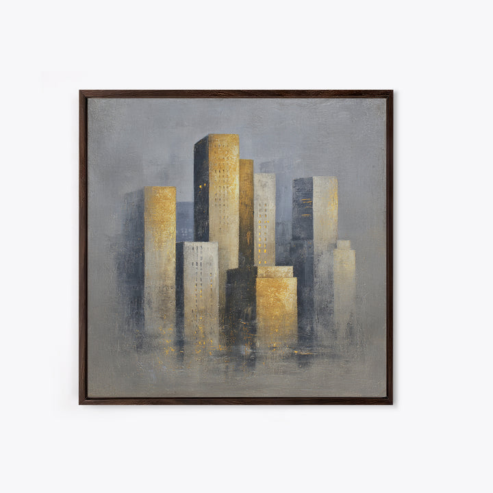 Quiet City Skyline Reduced to Elegant Shapes Canvas Print, Above Sofa Art, Bedroom Wall Art, Living Room Decor, Statement, ASA-1x1-46