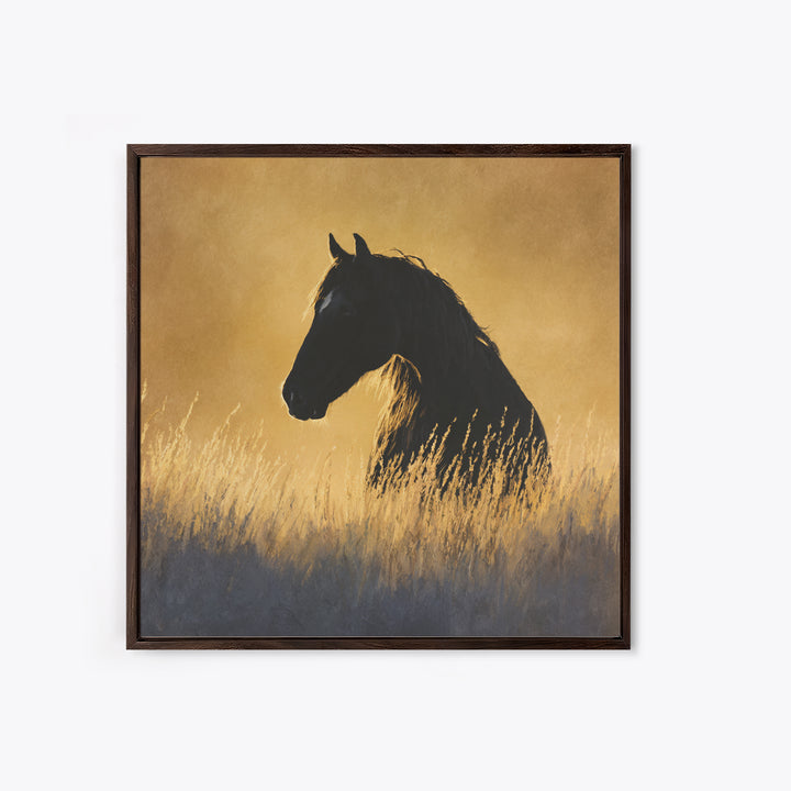 Statement Horse Silhouette Framed Canvas Print, Above Sofa Art, Japandi Wall Art, Living Room Decor, Oil Painting, Statement, ASA-1x1-61