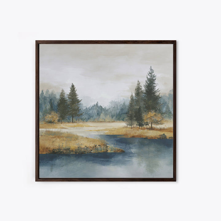 Modern Scandinavian Forest Framed Canvas Print, Above Sofa Art, Bauhaus Print, Living Room Decor, Oil Painting, Statement, ASA-1x1-63