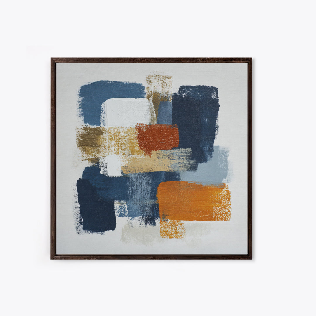 Bold Navy and Ivory Abstract Brushwork Framed Canvas Print, Above Sofa Art, Living Room Wall Art, Living Room Decor, Statement, ASA-1x1-66