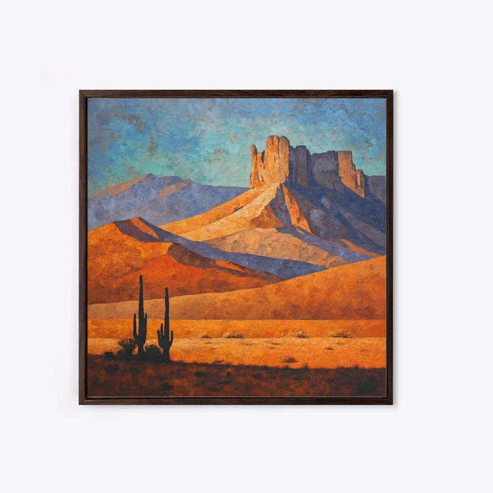 Desert Mesa Panorama Framed Canvas Print, Above Sofa Art, Above Bed Decor, Living Room Decor, Oil Painting, Statement, ASA-1x1-68