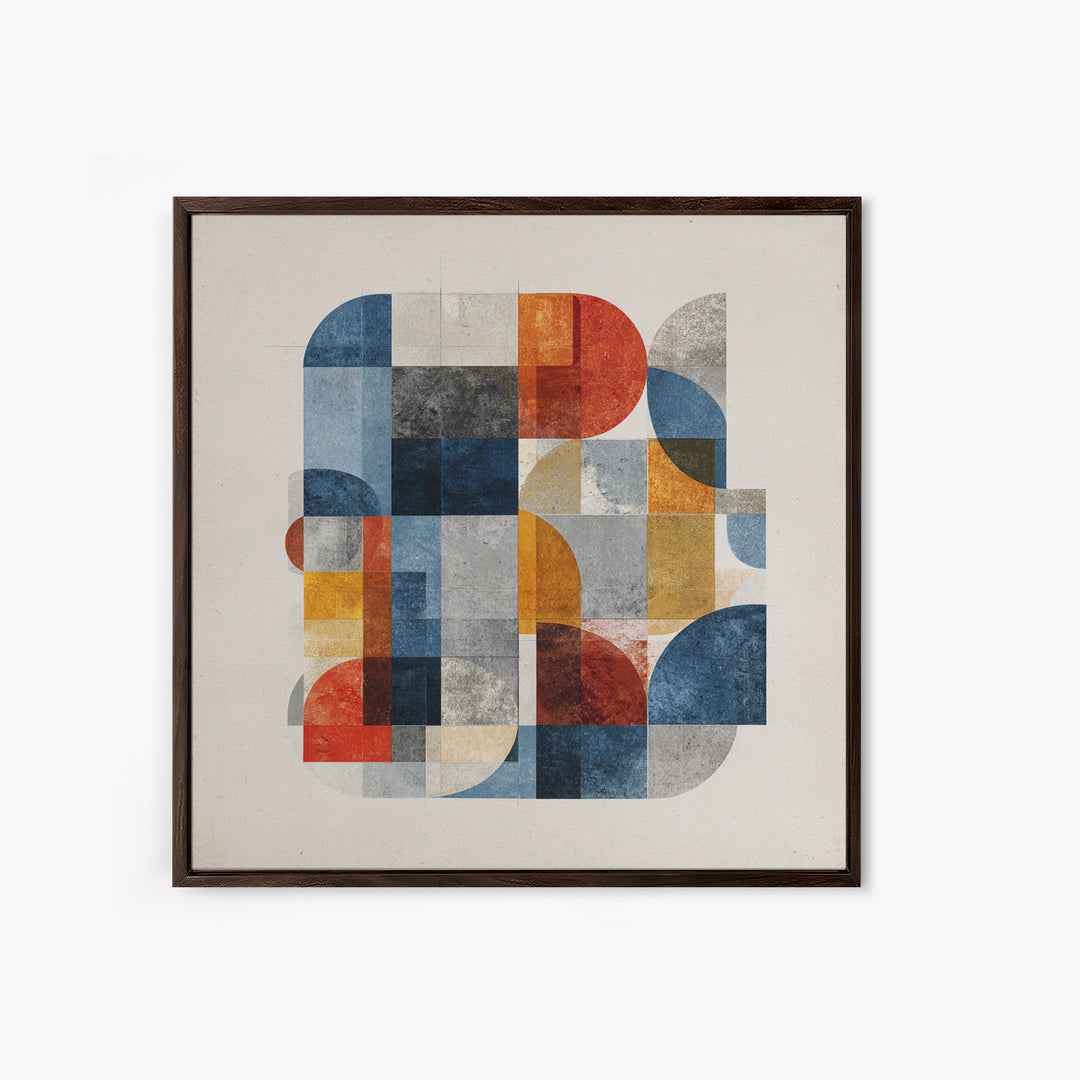 Bold Mid Century Geometric Forms Canvas Print, Above Sofa Art, Japandi Wall Art, Living Room Decor, Abstract Art, Statement, ASA-1x1-76