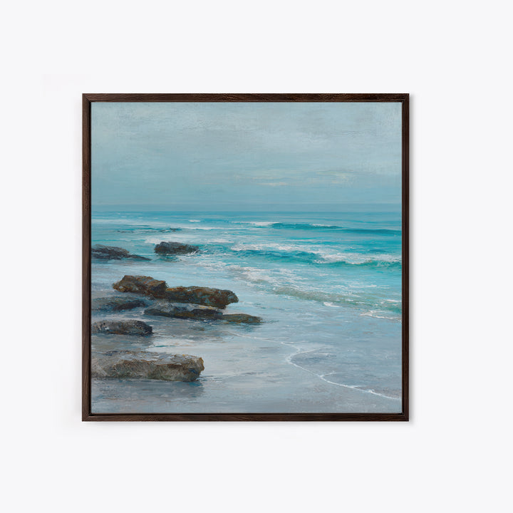 Moody Seascape at Twilight Framed Canvas Print, Above Sofa Art, Coastal Decor, Living Room Decor, Abstract Art, Statement, ASA-1x1-84