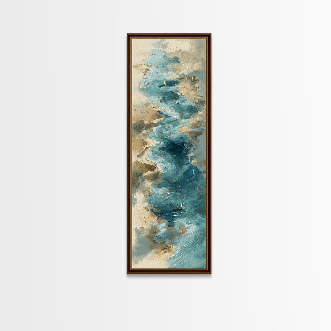Panoramic Coastal Shoreline from an Aerial View Canvas Print, Above Sofa Art, Statement Artwork, Living Room Decor, Statement, ASA-1x3-15