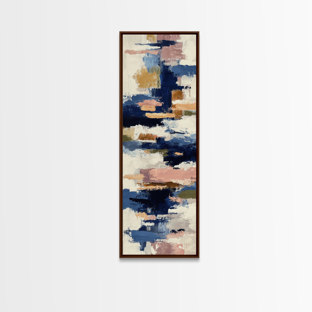 Bold Navy and Ivory Abstract Brushwork Framed Canvas Print, Above Sofa Art, Bedroom Wall Art, Living Room Decor, Abstract Art, ASA-1x3-30