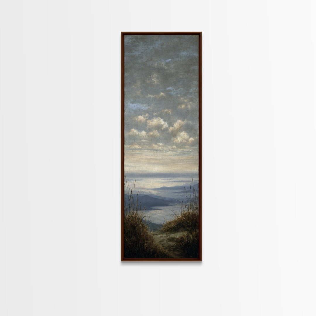 Dramatic Cloudscape over a Distant Valley Canvas Print, Above Sofa Art, Boho Wall Art, Living Room Decor, Watercolor Art, ASA-1x3-41