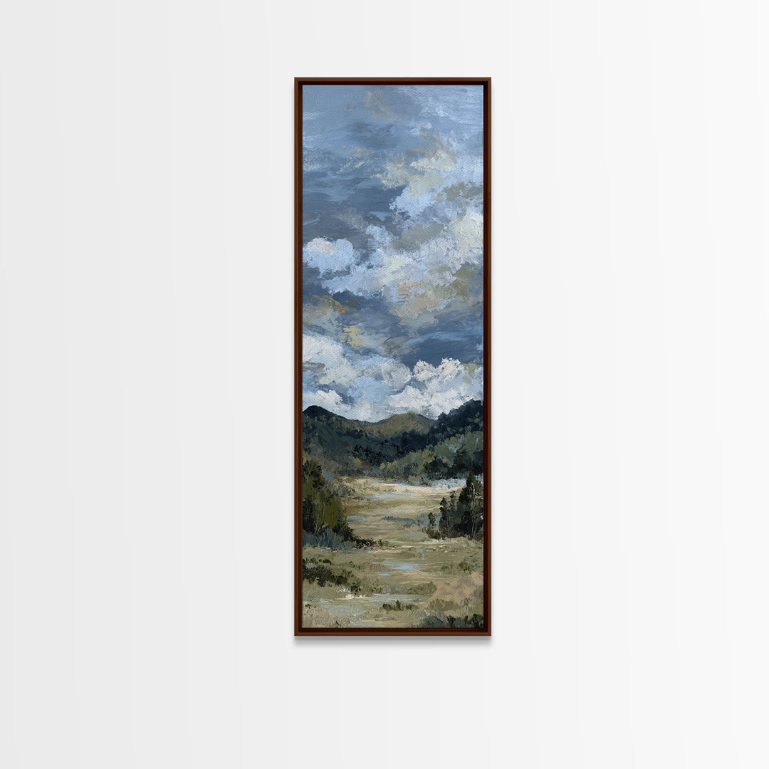 Wide Olive and Beige Meadow Panorama Framed Canvas Print, Above Sofa Art, Coastal Wall Art, Living Room Decor, Statement, ASA-1x3-46