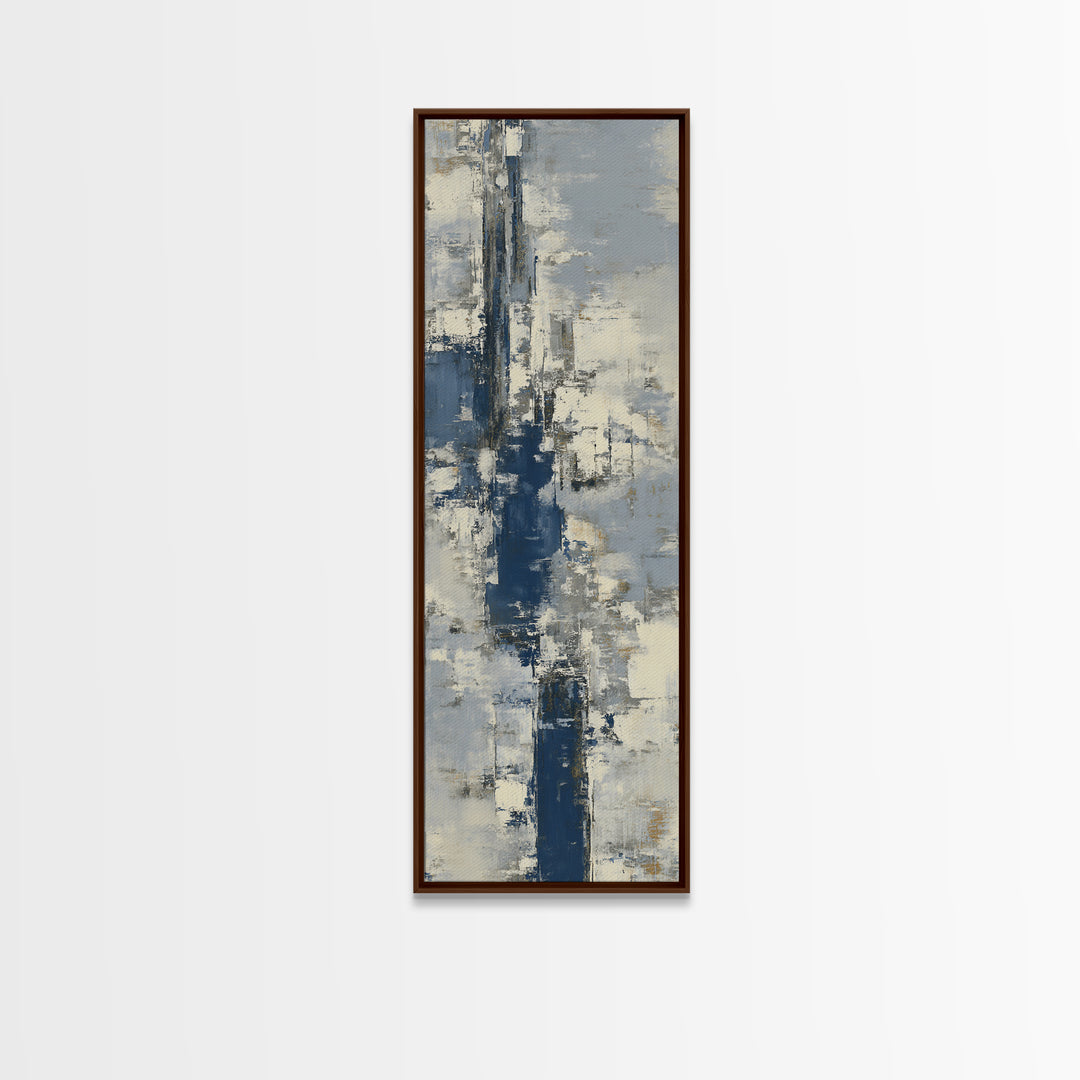 Bold Navy and Ivory Abstract Brushwork Framed Canvas Print, Above Sofa Art, Bedroom Wall Art, Living Room Decor, Abstract Art, ASA-1x3-54