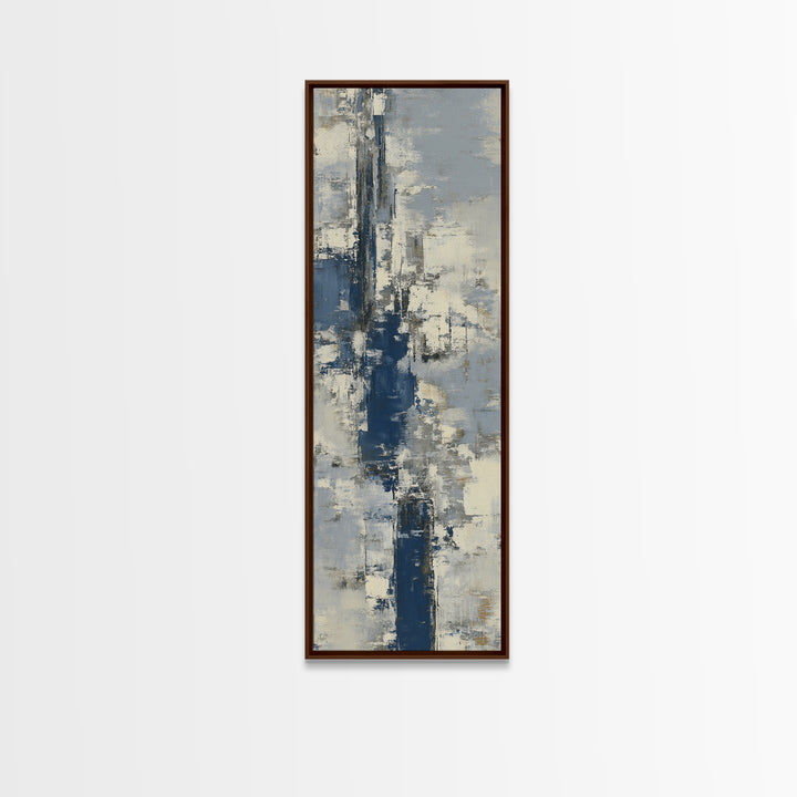 Bold Navy and Ivory Abstract Brushwork Framed Canvas Print, Above Sofa Art, Bedroom Wall Art, Living Room Decor, Abstract Art, ASA-1x3-54