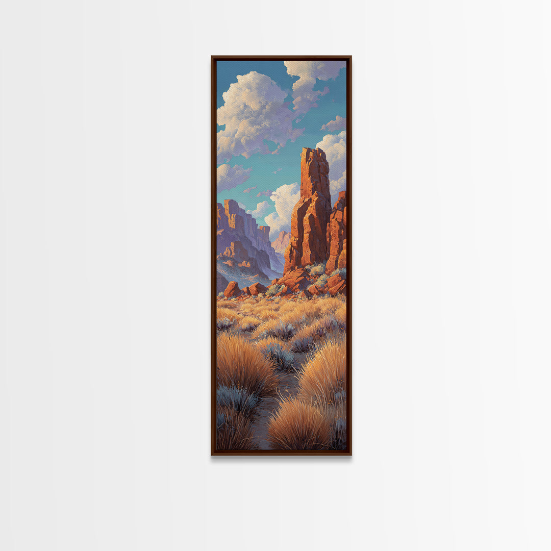 Desert Mesa Panorama Framed Canvas Print, Above Sofa Art, Framed Wall Art, Living Room Decor, Oil Painting, Statement, ASA-1x3-80