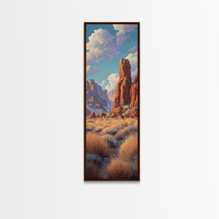 Desert Mesa Panorama Framed Canvas Print, Above Sofa Art, Framed Wall Art, Living Room Decor, Oil Painting, Statement, ASA-1x3-80