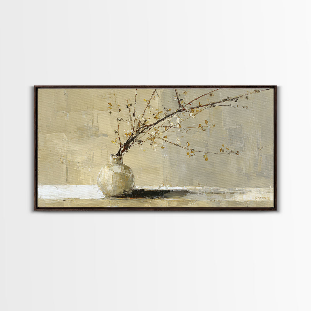 Large Neutral Still Life Framed Canvas Print, Above Sofa Art, Fine Art Print, Living Room Decor, Watercolor Art, Statement, ASA-2x1-10