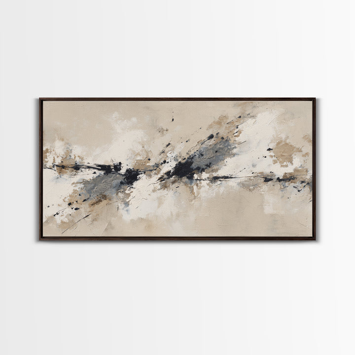 Minimal Black Ink Composition Framed Canvas Print, Above Sofa Art, 3 Piece Wall Art, Living Room Decor, Fine Art, Statement, ASA-2x1-100