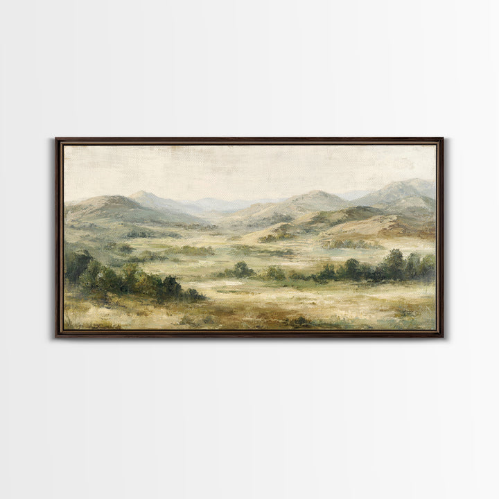 Sunlit Rolling Hills Framed Canvas Print, Above Sofa Art, Boho Decor, Living Room Decor, Fine Art, Statement, Large Wall Art, ASA-2x1-13