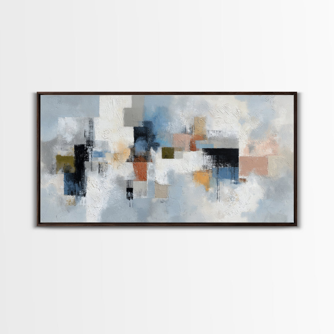 Bold Navy and Ivory Abstract Brushwork Canvas Print, Above Sofa Art, Botanical Wall Art, Living Room Decor, Statement, ASA-2x1-14