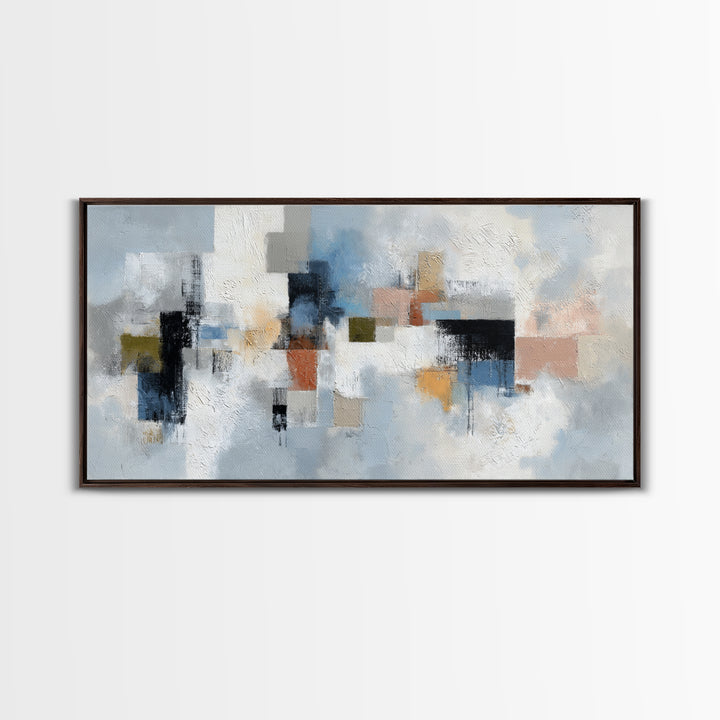 Bold Navy and Ivory Abstract Brushwork Canvas Print, Above Sofa Art, Botanical Wall Art, Living Room Decor, Statement, ASA-2x1-14