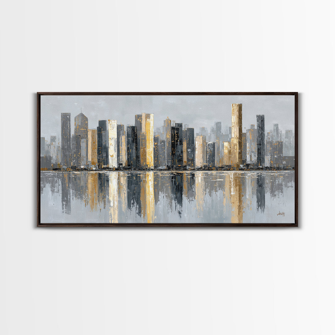 Quiet City Skyline Reduced to Elegant Shapes Canvas Print, Above Sofa Art, Gallery Decor, Living Room Decor, Statement, ASA-2x1-18