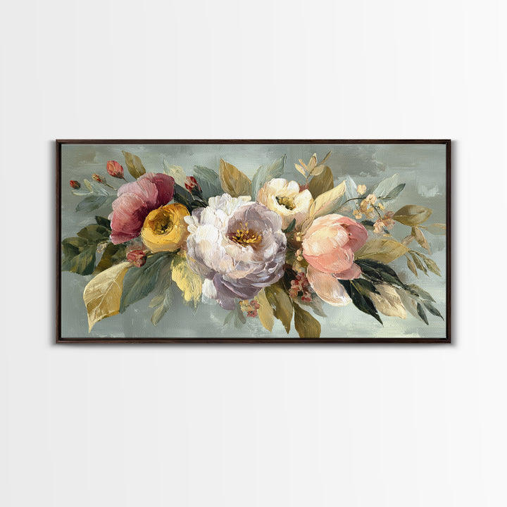 Large Expressive Floral Bouquet Canvas Print, Above Sofa Art, Neutral Decor, Living Room Decor, Fine Art, Statement, Wall Art, ASA-2x1-2