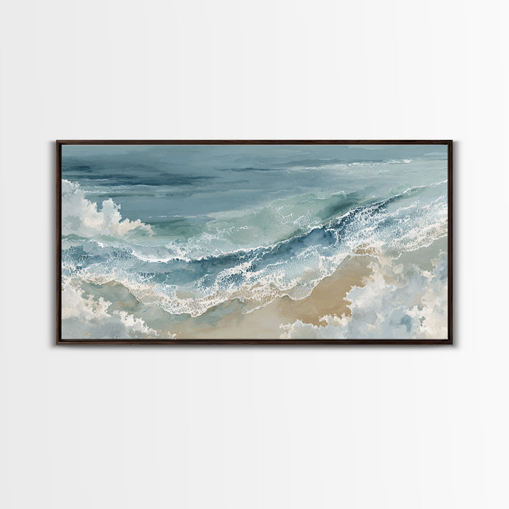 Panoramic Coastal Shoreline from an Aerial View Canvas Print, Above Sofa Art, Mid Century Modern, Living Room Decor, Statement, ASA-2x1-23