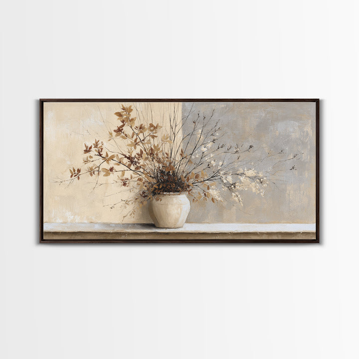 Large Neutral Still Life Framed Canvas Print, Above Sofa Art, Fine Art Print, Living Room Decor, Watercolor Art, Statement, ASA-2x1-34