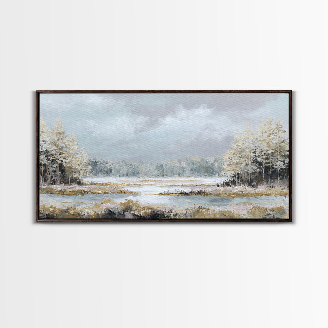 Modern Scandinavian Forest Framed Canvas Print, Above Sofa Art, Art Print, Living Room Decor, Statement, Textured Wall Art, ASA-2x1-35