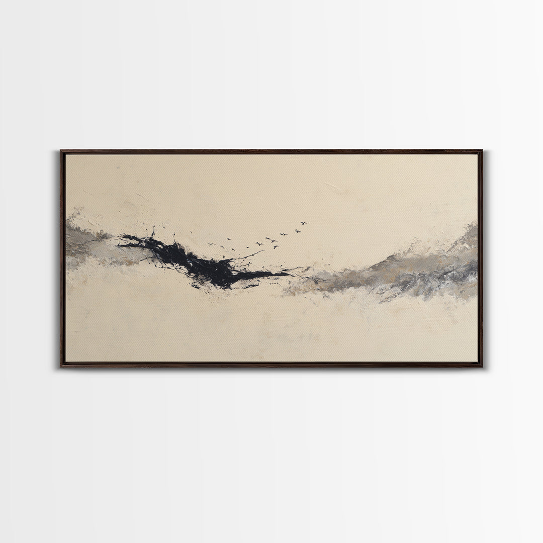 Minimal Black Ink Composition Canvas Print, Above Sofa Art, Boho Decor, Living Room Decor, Fine Art, Statement, Large Wall Art, ASA-2x1-4