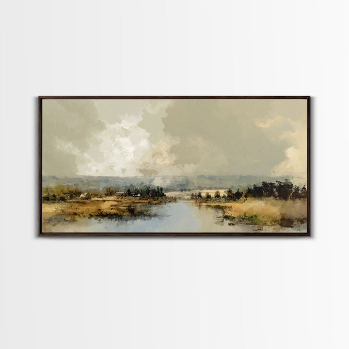 Wide Olive and Beige Meadow Panorama Canvas Print, Above Sofa Art, Art Print, Living Room Decor, Fine Art, Statement, ASA-2x1-54